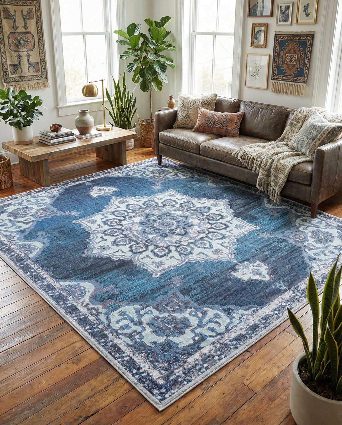 Baroque Era Collection Area Rug - Versailles (Navy Blue) Square Navy Blue  lifestyle 27