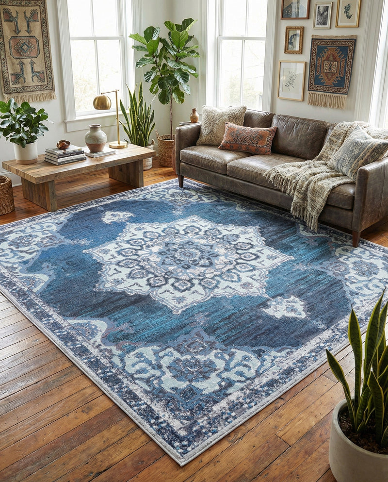 Baroque Era Collection Area Rug - Versailles (Navy Blue) Square Navy Blue  lifestyle 27