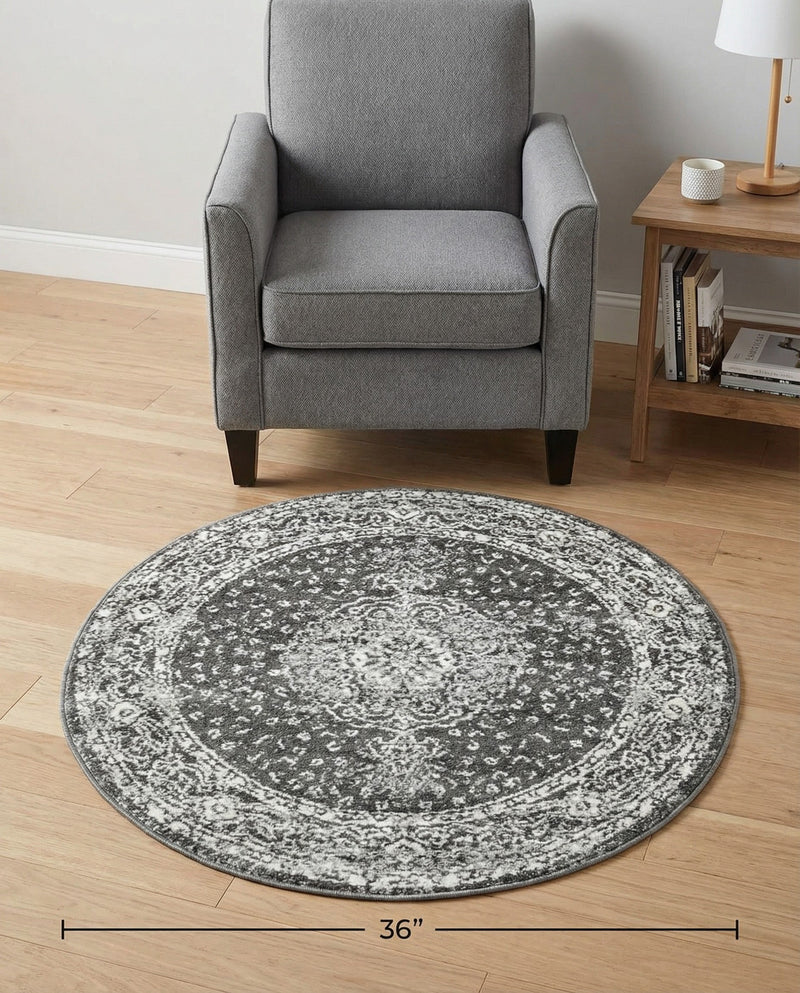 Dover Terrace Collection Area Rug - Marina (Dark Gray) Round Dark Gray  lifestyle 63