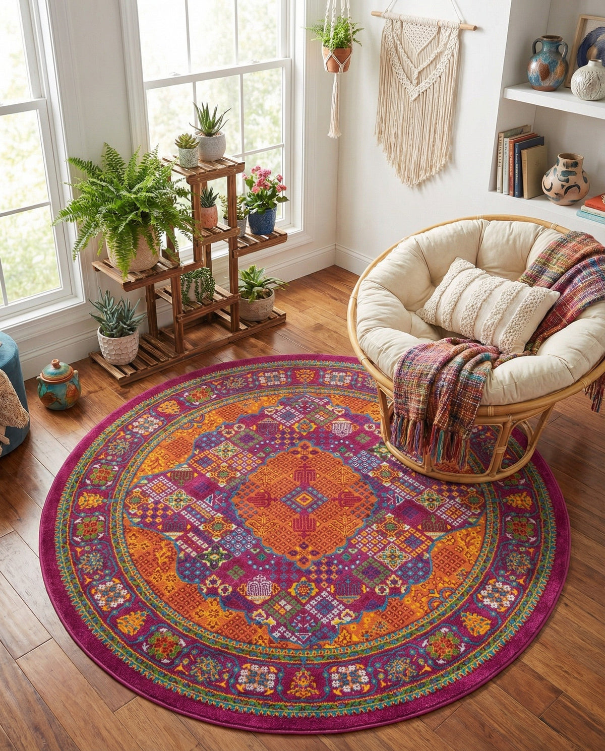 Caribbean Cove Collection Area Rug -  Mustique Round Fuchsia  lifestyle 137