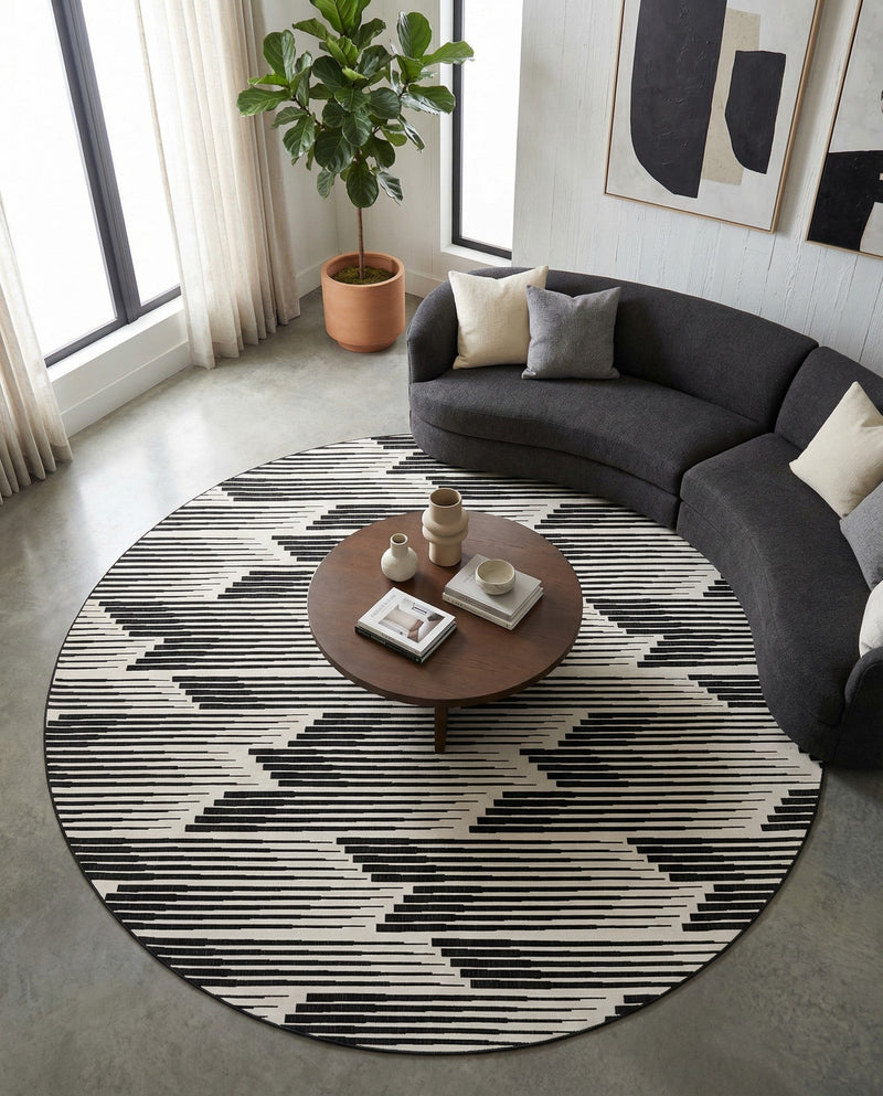 Urban Terrace Collection Area Rug -  Bronx Round Black and White  lifestyle 60