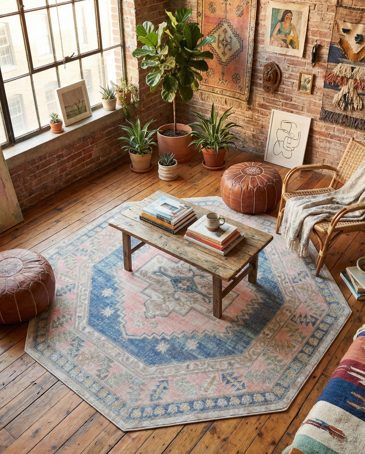 Savannah Series Collection Area Rug -  Augusta (French Blue) Octagon French Blue  lifestyle 88