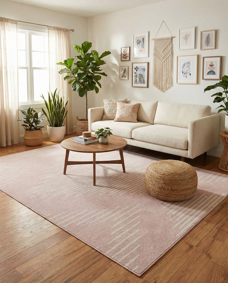 Seychelles Stripes Collection Area Rug - Mahe (Pink) Rectangle Pink  lifestyle 14