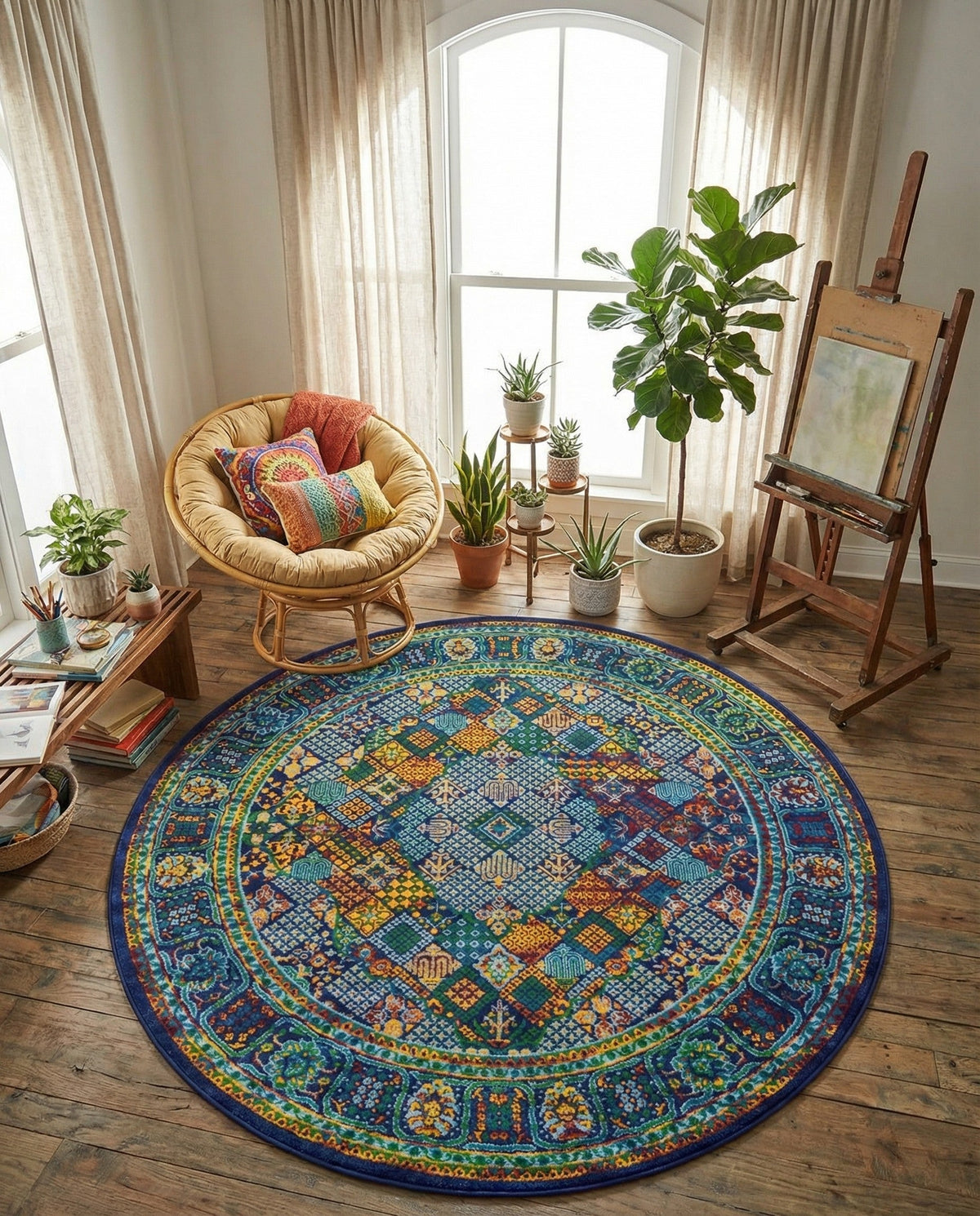 Caribbean Cove Collection Area Rug -  Mustique Round Navy Blue  lifestyle 145