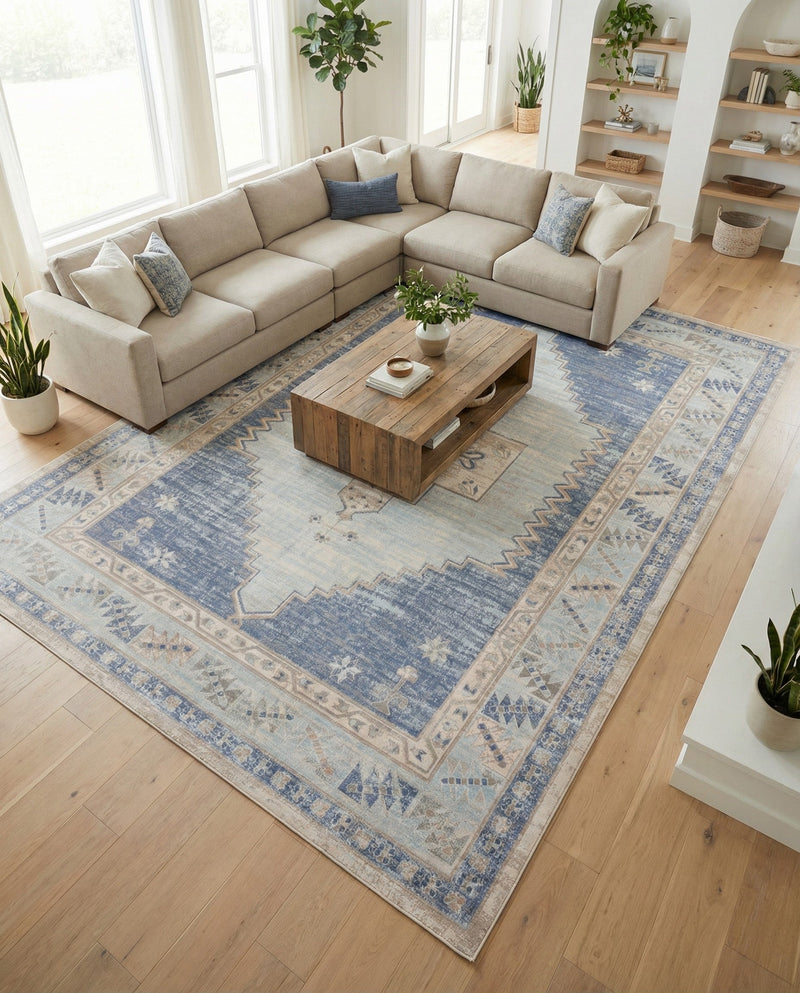 Savannah Series Collection Area Rug -  Augusta (Sky blue) Rectangle Sky blue  lifestyle 3
