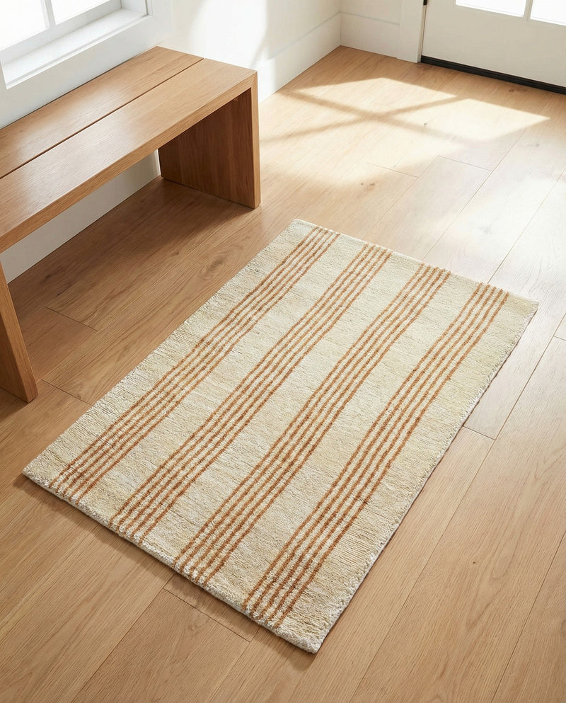 Hampton Stripes Wool Collection Area Rug - Montauk Rectangle Beige  lifestyle 12