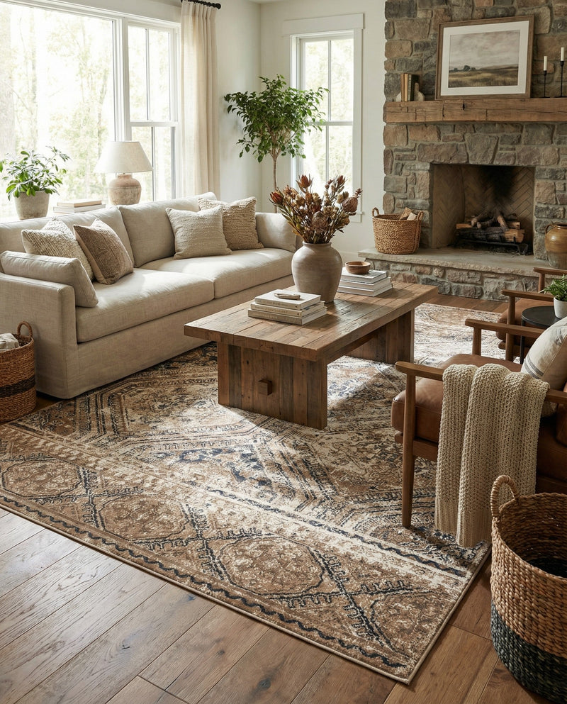 Coastal Manor Collection Area Rug -  Oceanfront Rectangle Blue Beige  lifestyle 12