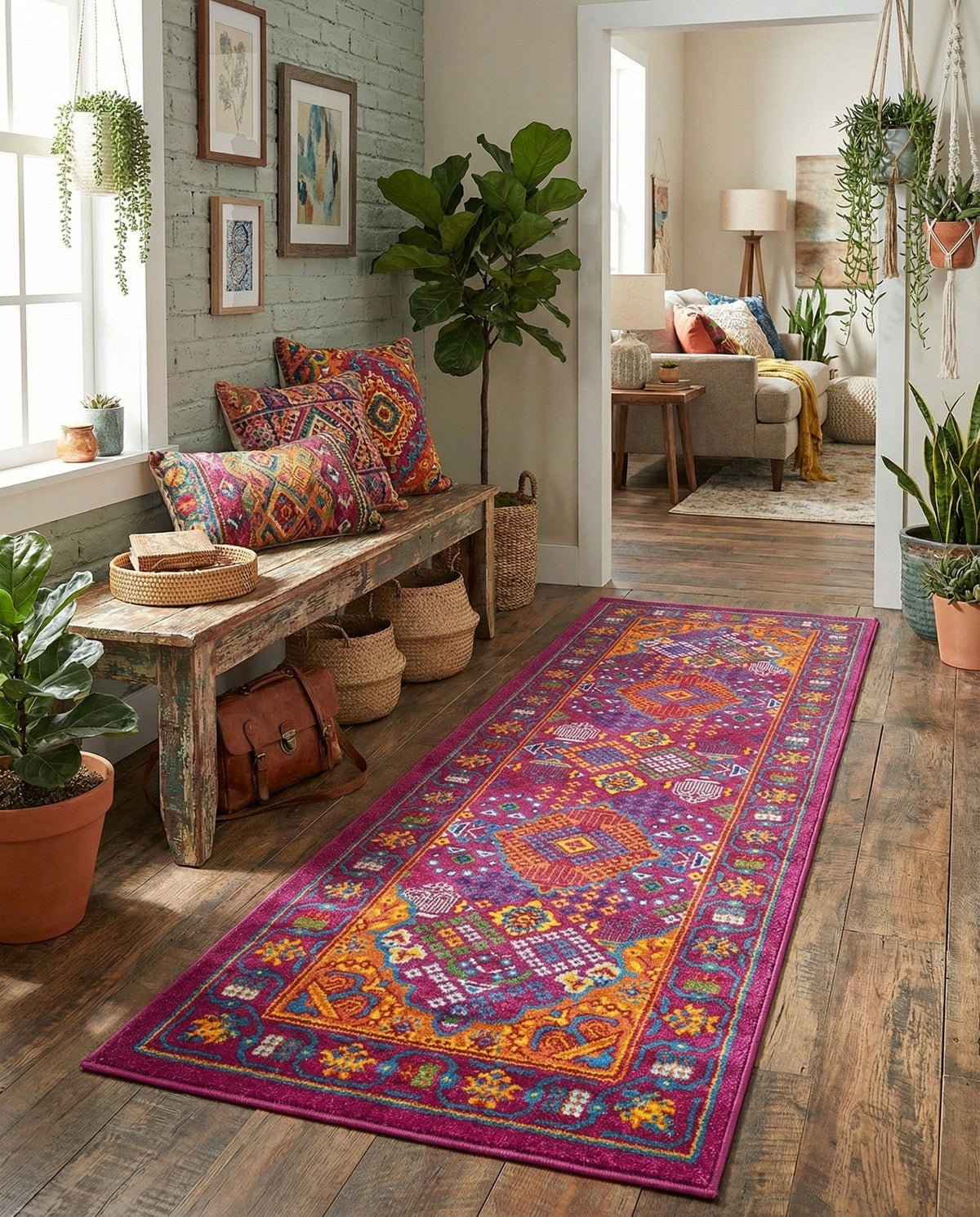 Caribbean Cove Collection Area Rug -  Mustique Runner Fuchsia  lifestyle 153