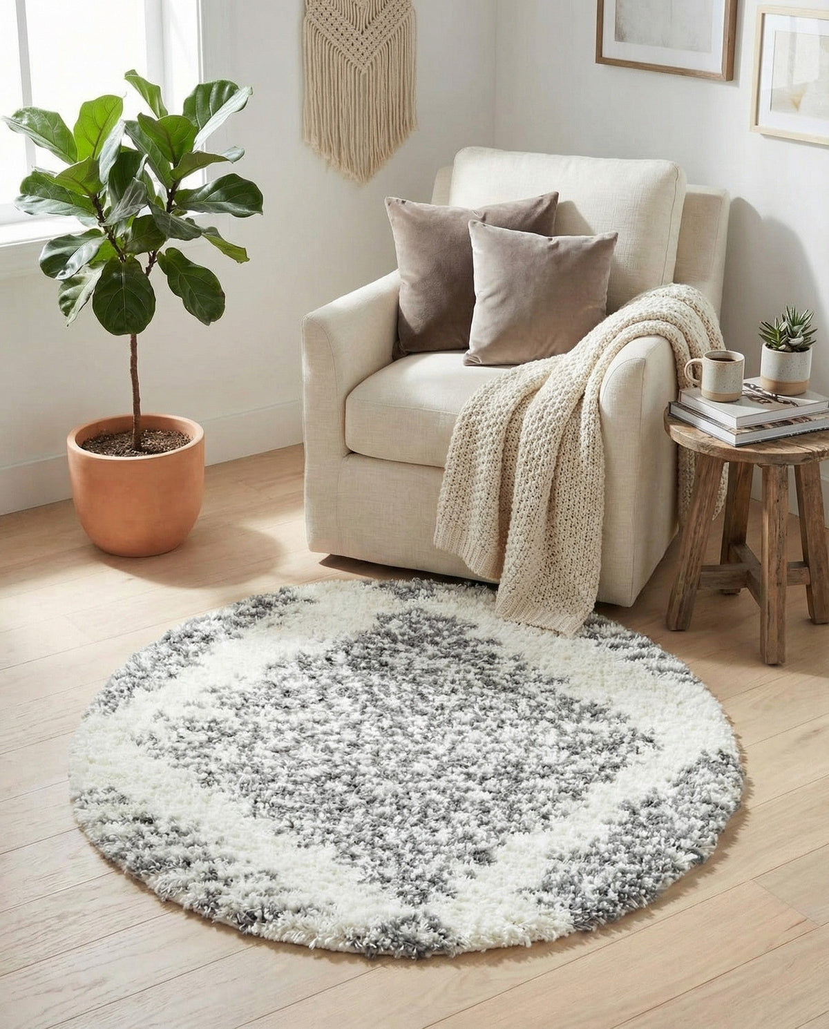 Tranquil Tides Shag Collection Area Rug -  Azure Round White  lifestyle 127