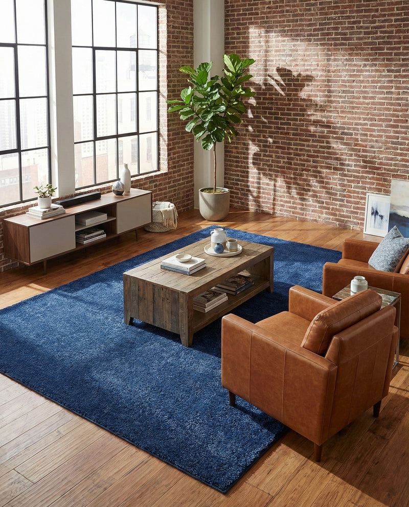 Solid Shag Seaside Collection Area Rug - Azure Cove (Navy Blue) Rectangle Navy Blue  lifestyle 3