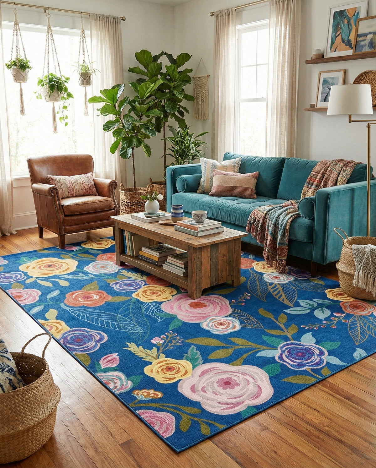 Meadow Breeze Collection Area Rug -  Petal Rectangle Blue  lifestyle 46