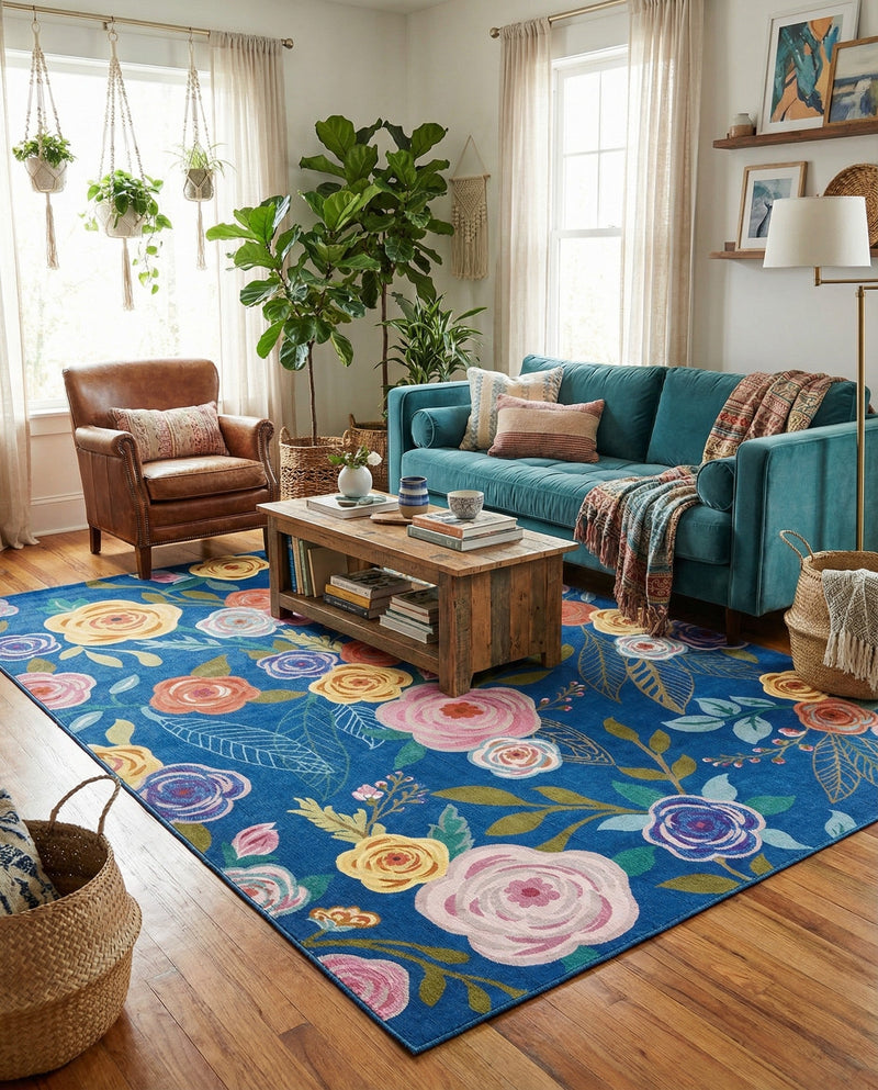 Meadow Breeze Collection Area Rug -  Petal Rectangle Blue  lifestyle 46