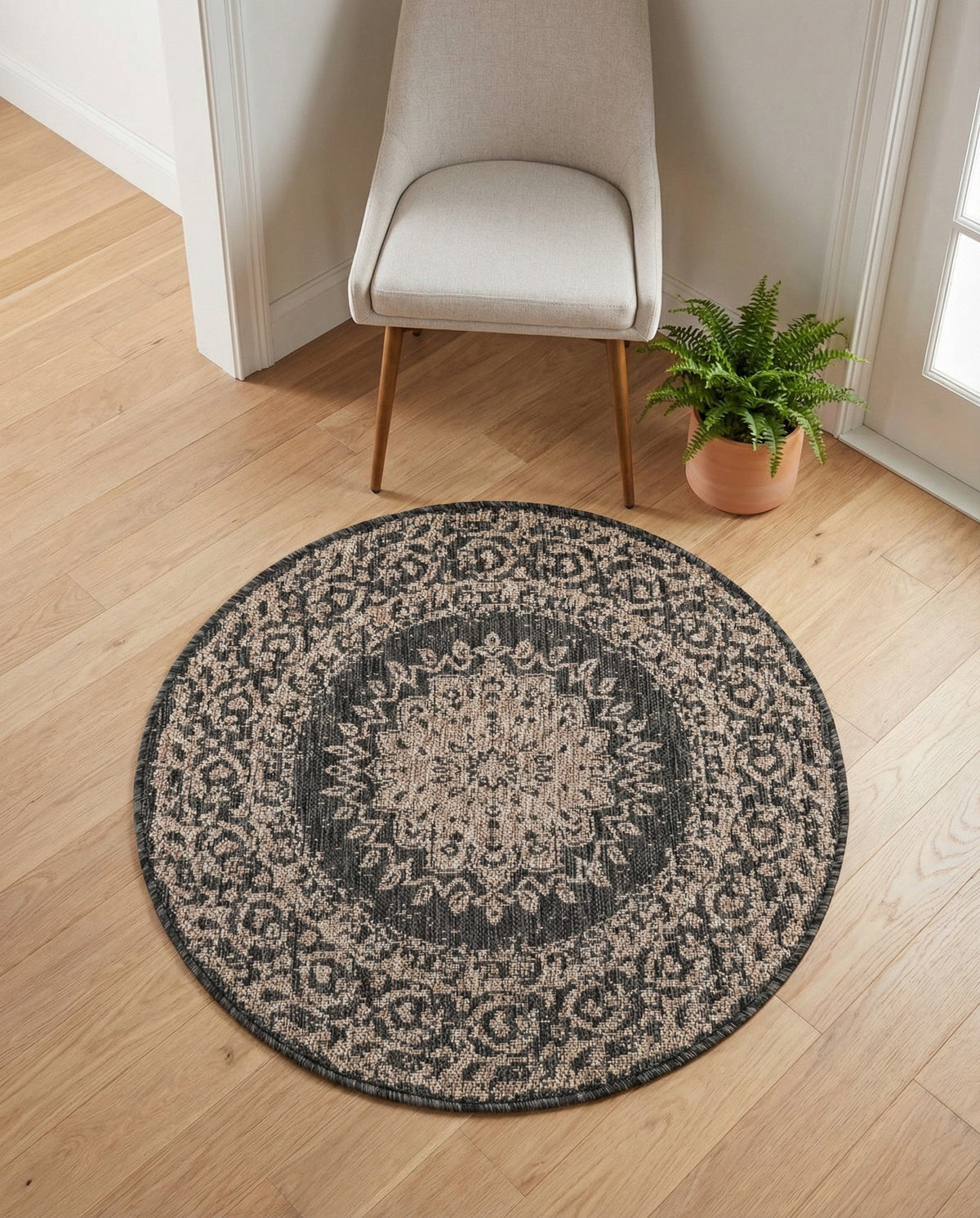 Patio Heritage Collection Area Rug -  Lafayette (Black) Round Black  lifestyle 84