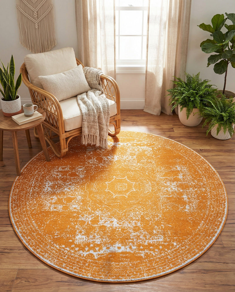 Dover Terrace Collection Area Rug -  Lagoon (Orange) Round Orange  lifestyle 59