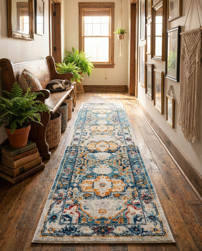 Parisian Elegance Collection Area Rug - Versailles (Teal) Runner Teal  lifestyle 78