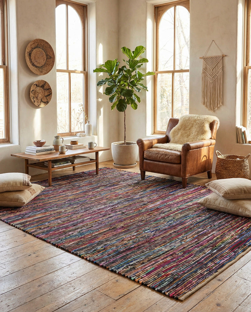 Thar Cotton Collection Area Rug - Alleppey Rectangle Multi Black  lifestyle 17