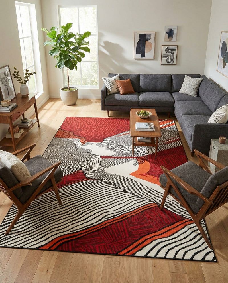 Urban Terrace Collection Area Rug -  Porch Rectangle Red and Black  lifestyle 9