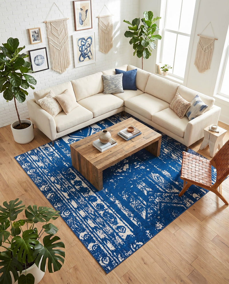 Brighton Stripes Collection Area Rug - Sussex (Navy Blue) Square Navy Blue  lifestyle 44