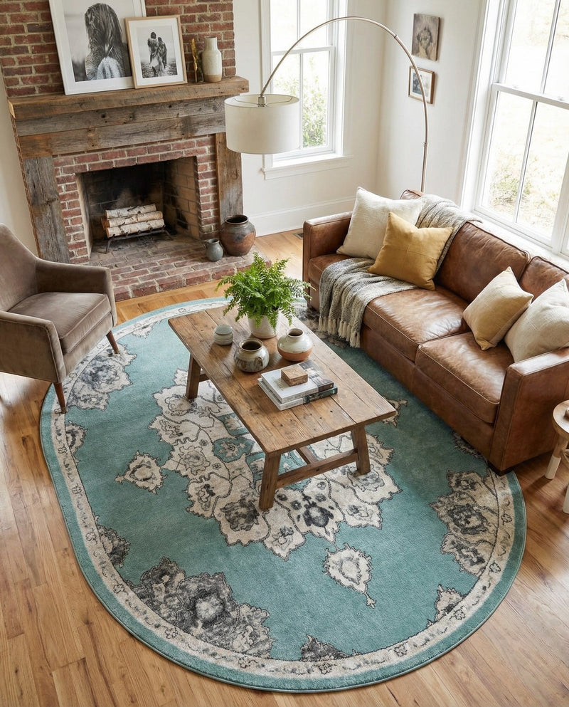 Beverly Grove Collection Area Rug - Melrose (Aqua) Oval Aqua  lifestyle 59