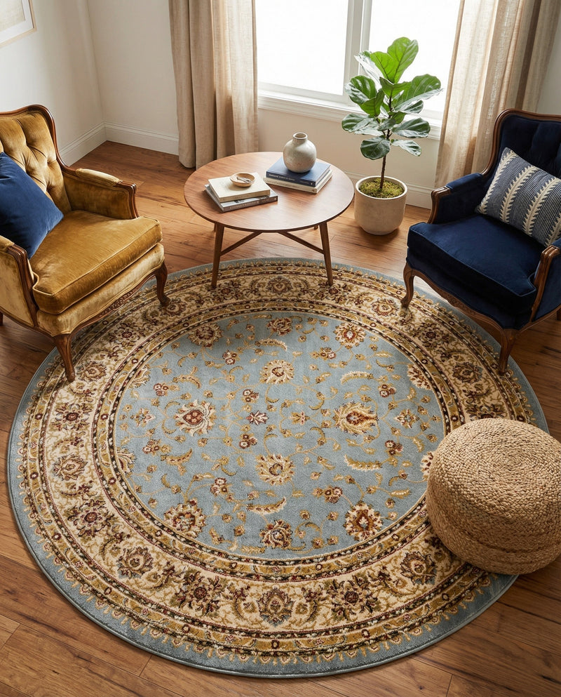Jaipur Elegance Collection Area Rug -  Nahargarh (Light Blue) Round Light Blue  lifestyle 24