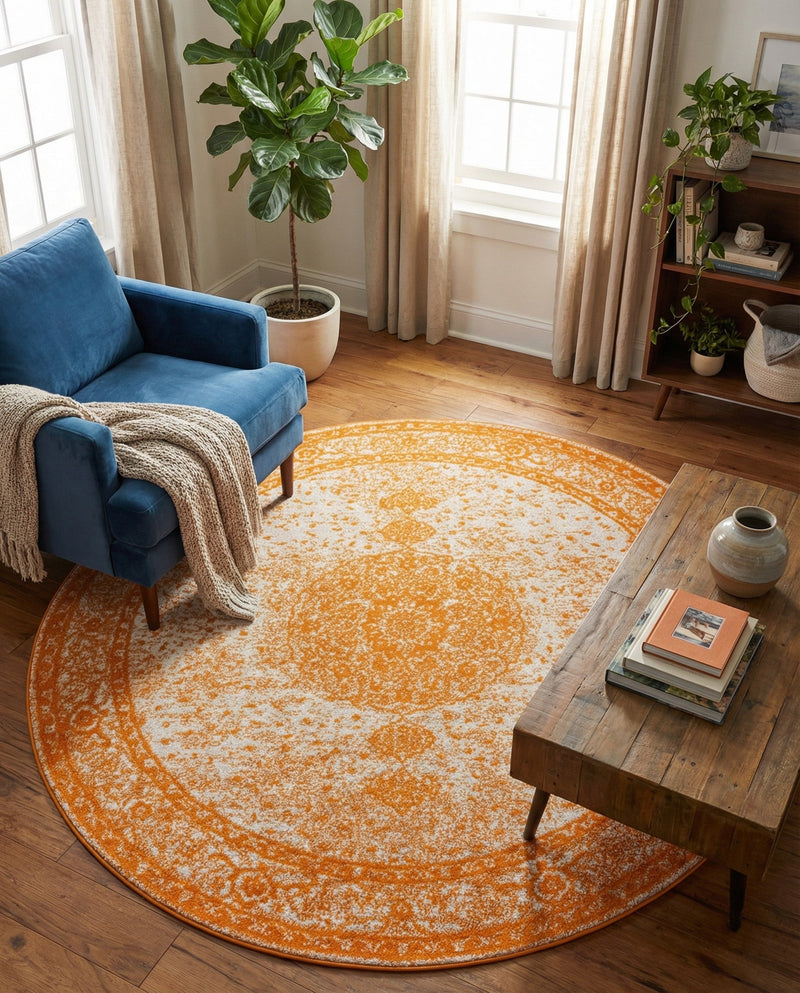 Dover Terrace Collection Area Rug - Marina (Orange) Round Orange  lifestyle 38