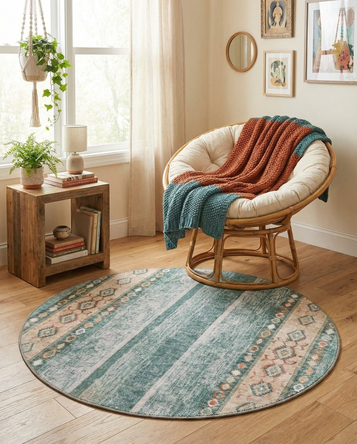 Heritage Elegance Collection Area Rug -  Edinburgh Round Green  lifestyle 123