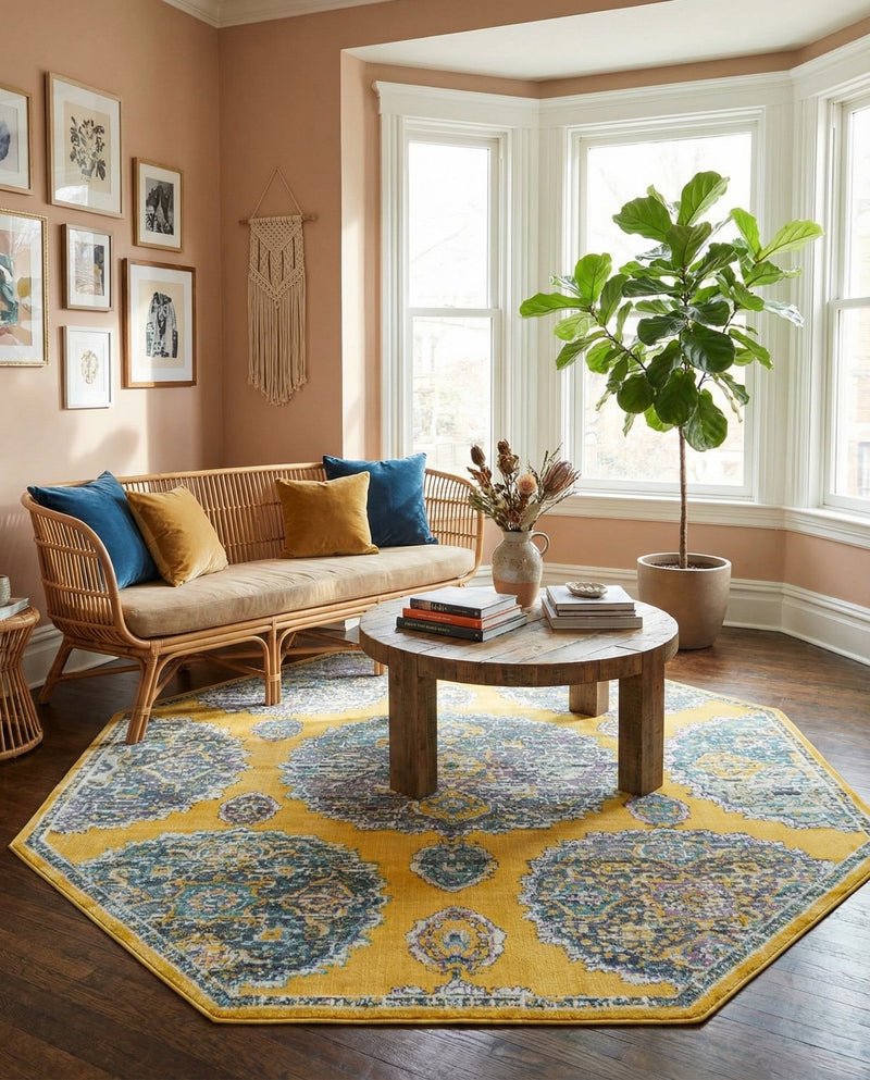 Arcadia Rugs Collection Area Rug -  Atlantis (Yellow) Octagon Yellow  lifestyle 76