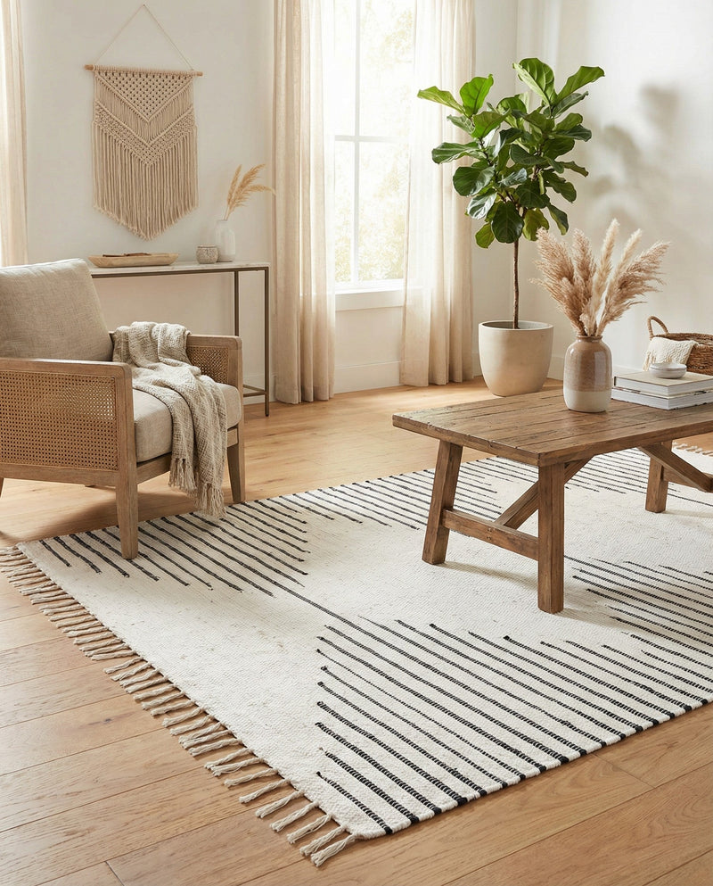 Thar Cotton Collection Area Rug - Jaisalmer (White) Rectangle White  lifestyle 15