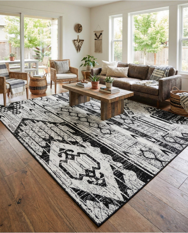 Cascade Range Collection Area Rug - Hood (Black and White) Rectangle Black and White  lifestyle 13