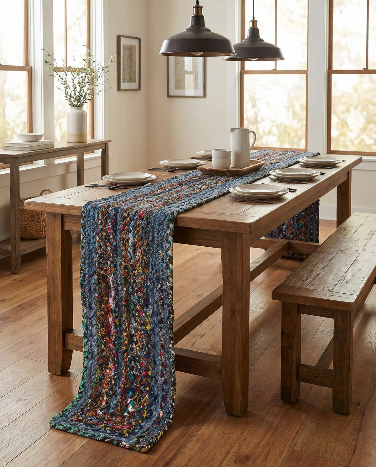 Woven Udaipur Collection Area Rug - Sahara Table Runner Blue and Multi  lifestyle 121