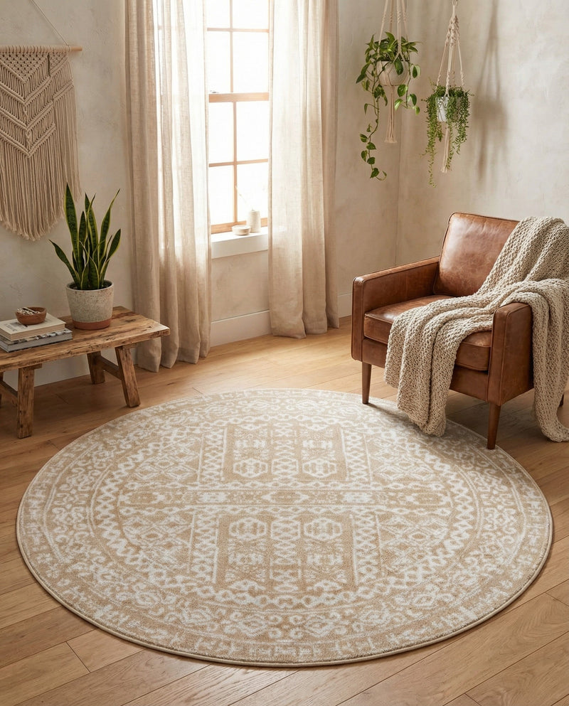 Cambridge Classics Collection Area Rug - Trinity (Beige) Round Beige  lifestyle 66