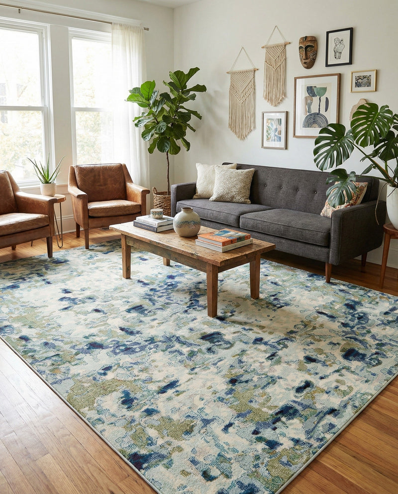 Chromatic Oasis Collection Area Rug -  Lagoon Rectangle Light Blue  lifestyle 31