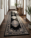 Tabriz Tapestry Collection Area Rug - Azerbaijan (Black) Runner Black  lifestyle 65