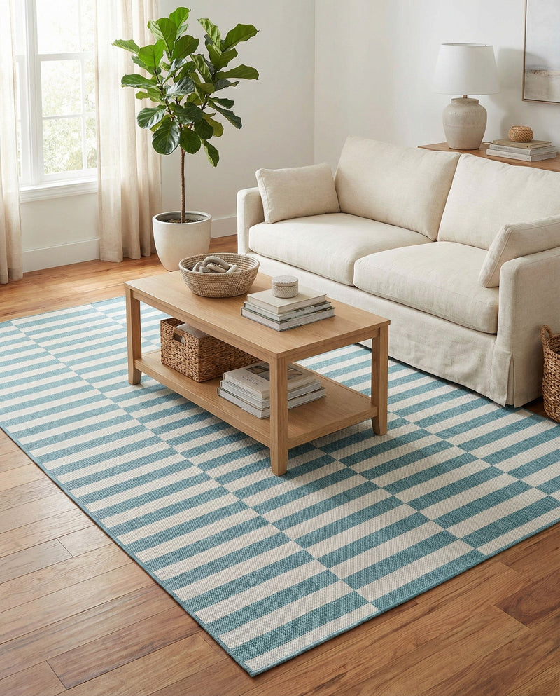 Seaside Stripes Collection Area Rug - Cabana (Light Aqua) Rectangle Light Aqua  lifestyle 13