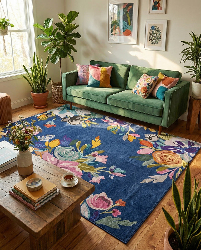 Meadow Breeze Collection Area Rug - Wildflower Rectangle Blue  lifestyle 29