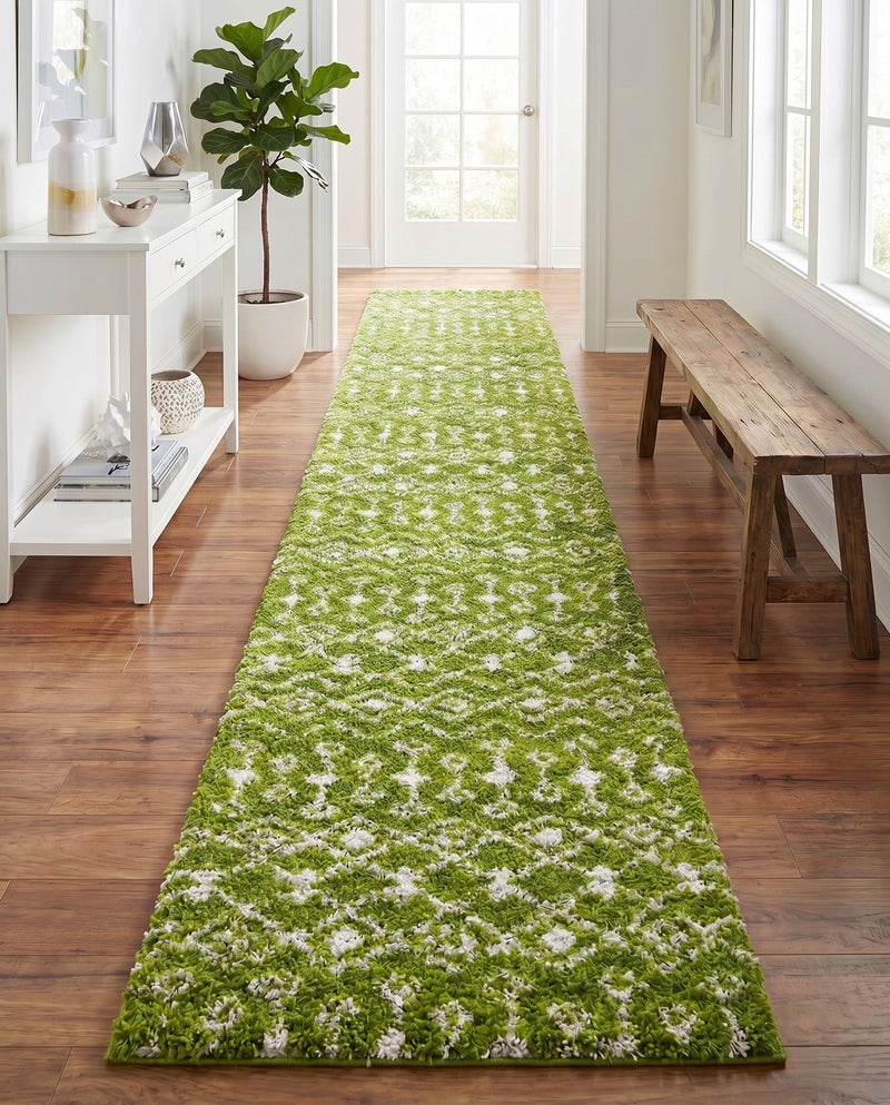 Berber Lattice Shag Collection Area Rug - Atlas (Green) Runner Green  lifestyle 68