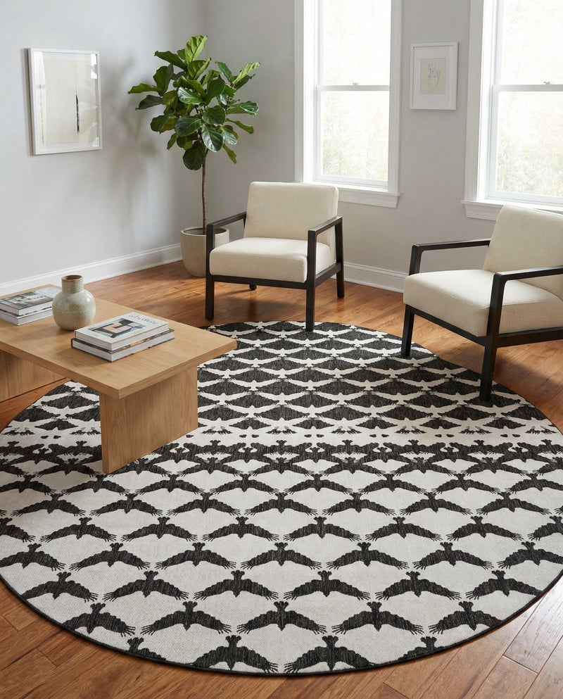 Urban Terrace Collection Area Rug -  Gramercy Round Black and White  lifestyle 24