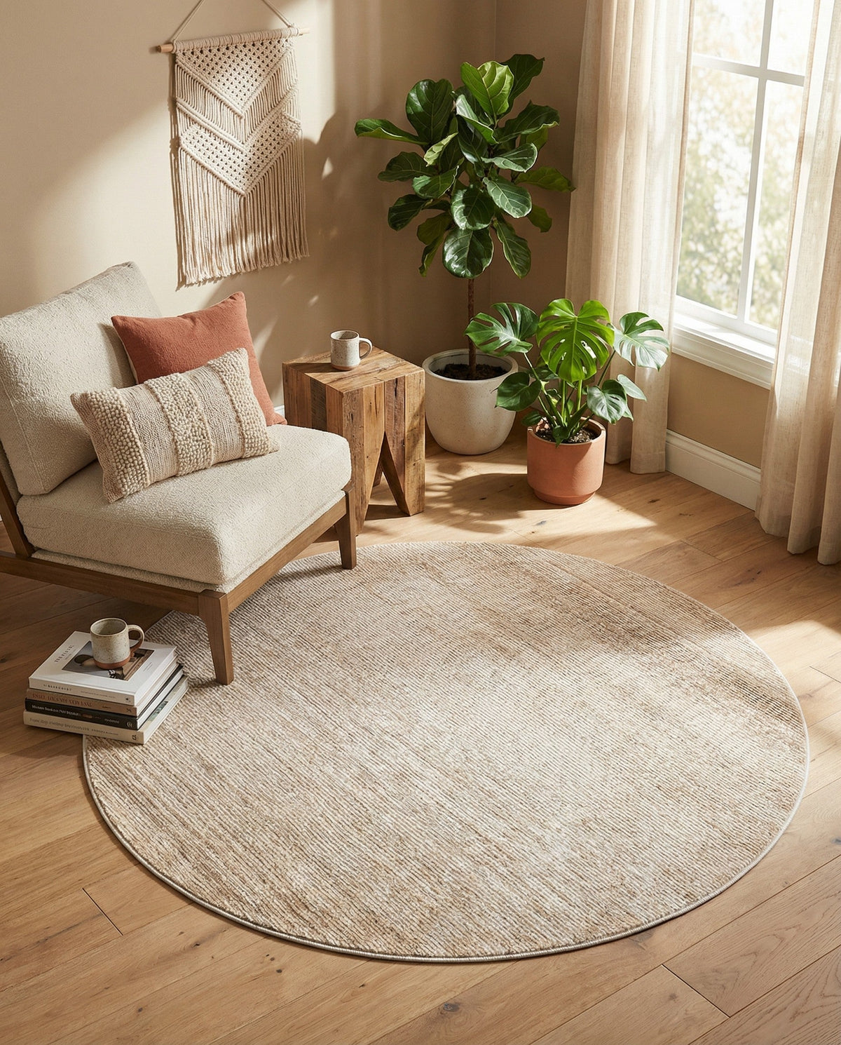 Jewel Oasis Collection Area Rug - Sapphire (Ivory) Round Ivory  lifestyle 105