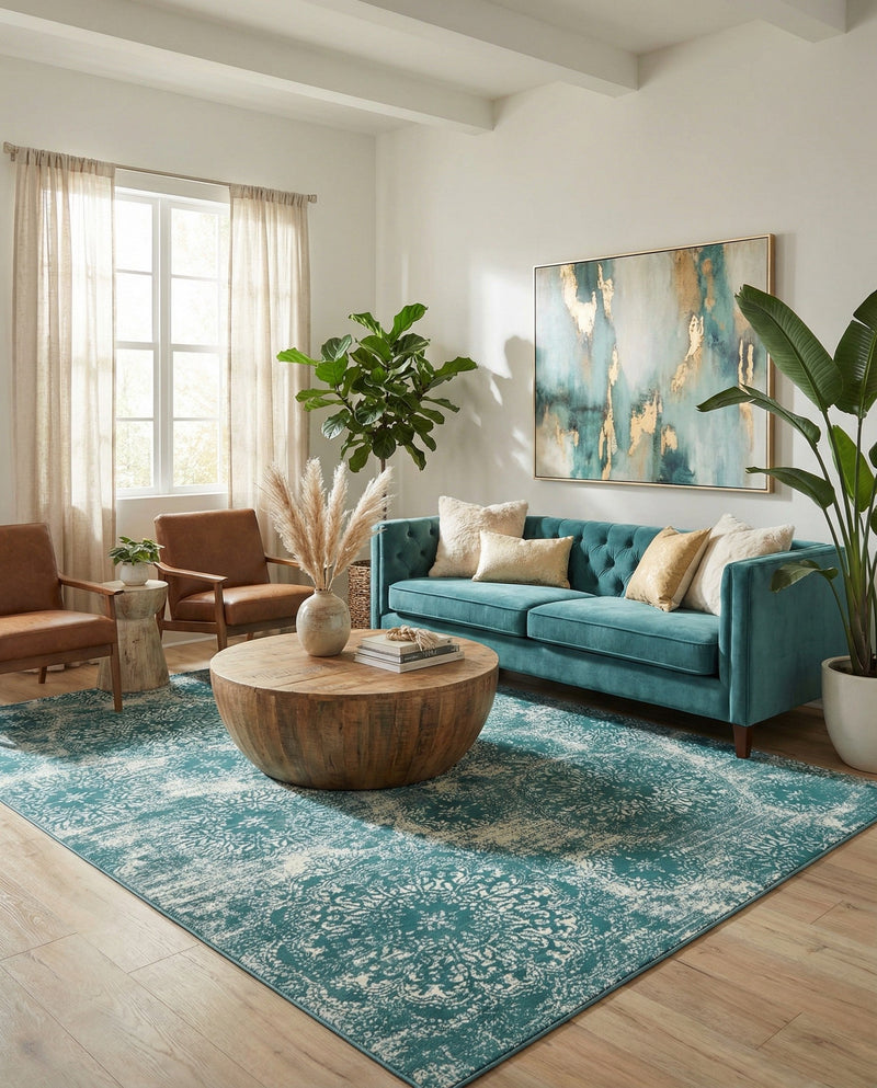 Riviera Elegance Collection Area Rug -  Monaco (Turquoise) Rectangle Turquoise  lifestyle 19