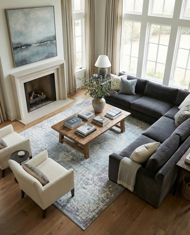 Rustic Charm Revival Collection Area Rug -  Meadowland Rectangle Light Blue  lifestyle 27