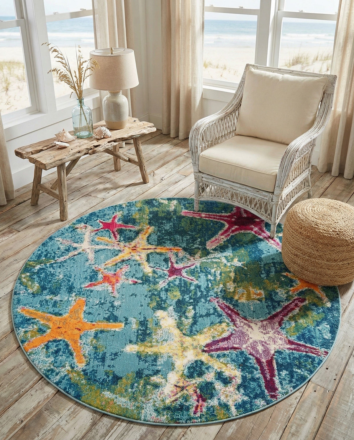 Sorrento Shores Collection Area Rug - Positano Round Navy Blue  lifestyle 105