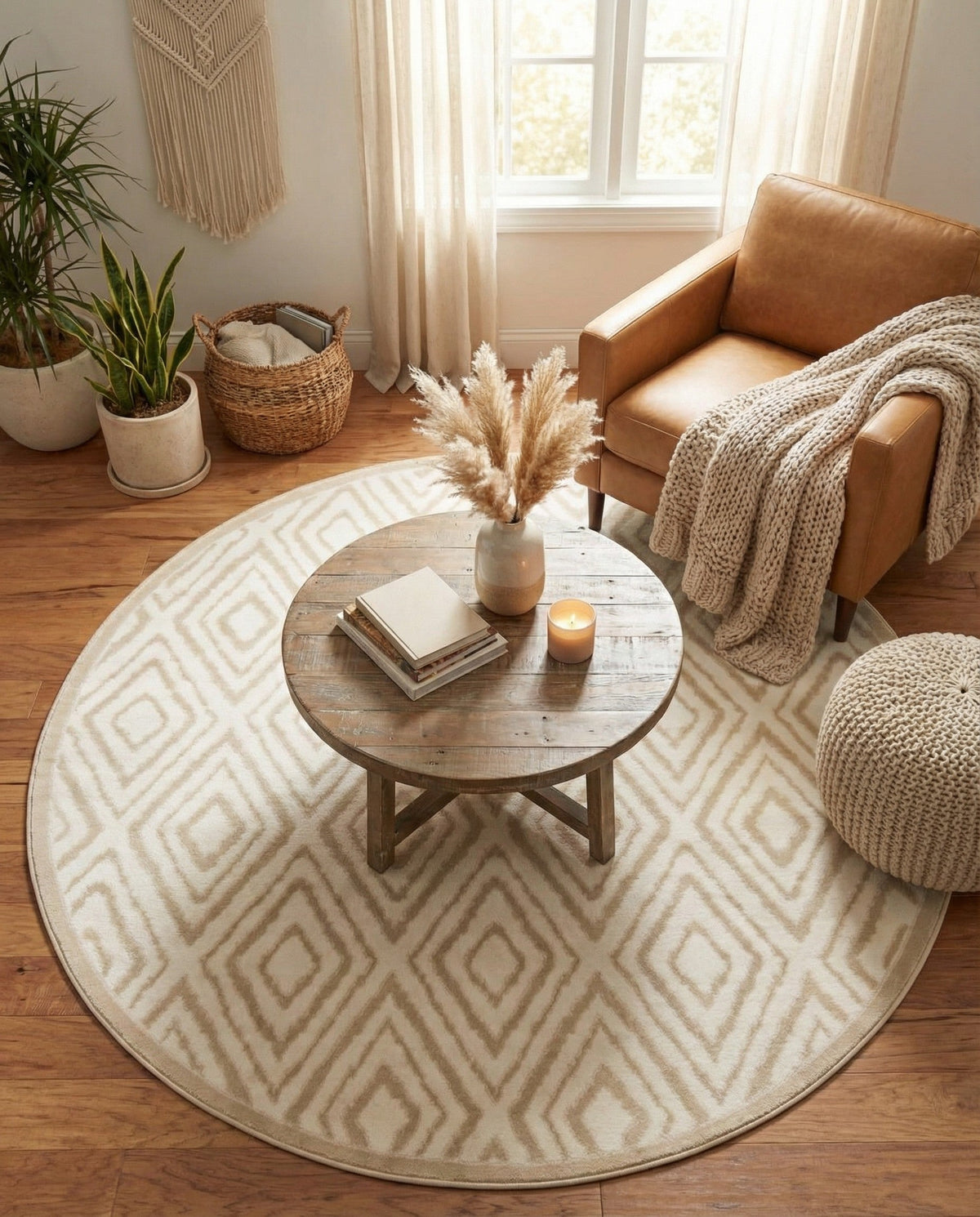 Sanctuary Retreat Collection Area Rug -  Oasis Round Snow White  lifestyle 56