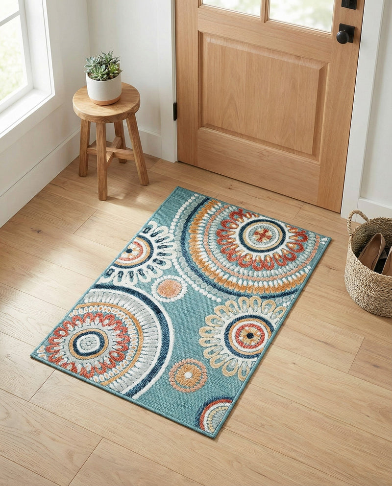 Seaside Blooms Collection Area Rug -  Eden Rectangle Light Blue  lifestyle 31