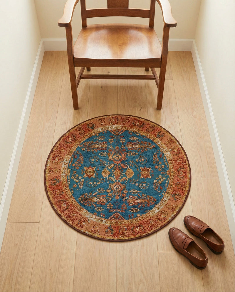 Patio Heritage Collection Area Rug -  Pavilion Round Navy Blue  lifestyle 58
