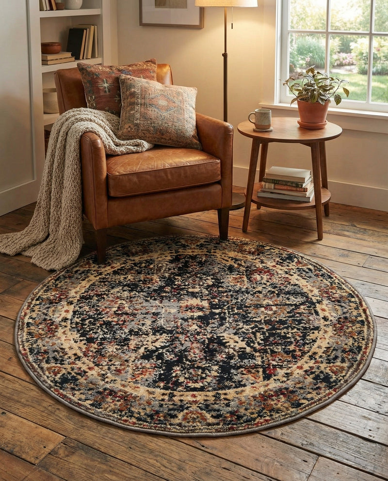 Neptune Elegance Collection Area Rug -  Galatea (Black) Round Black  lifestyle 67