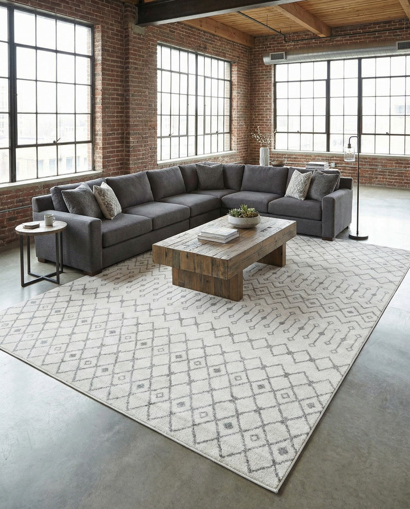 Mediterranean Lattice Collection Area Rug - Santorini (Ivory and Gray) Rectangle Ivory and Gray  lifestyle 14