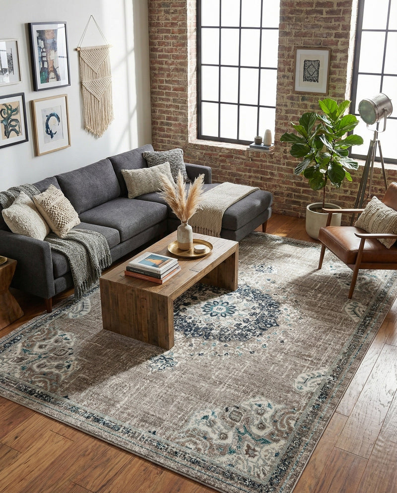 Brighton Terrace Collection Area Rug - Hove (Gray) Rectangle Gray  lifestyle 6