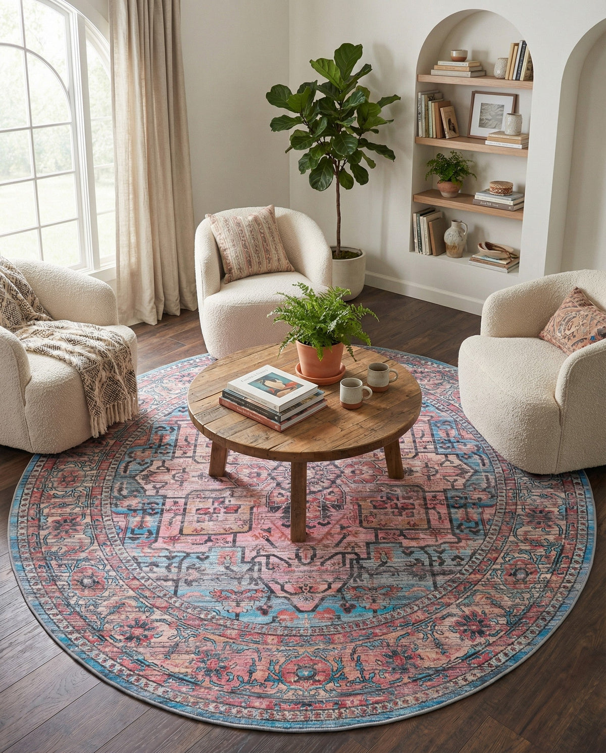 Zahara Oasis Collection Area Rug -  Fez Round Blue  lifestyle 85