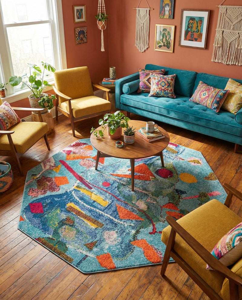 Colorburst Oasis Collection Area Rug -  Fresco Octagon Aqua  lifestyle 69