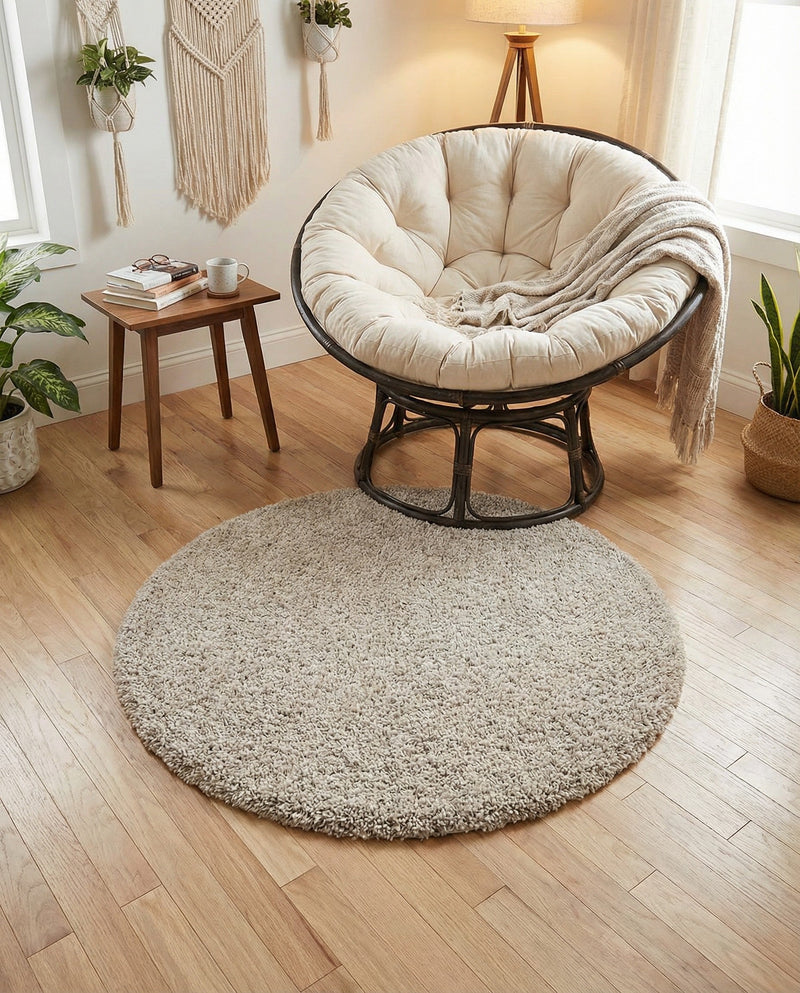 Cozy Comfort Shag Collection Area Rug - Haven (Khaki) Round Khaki  lifestyle 67